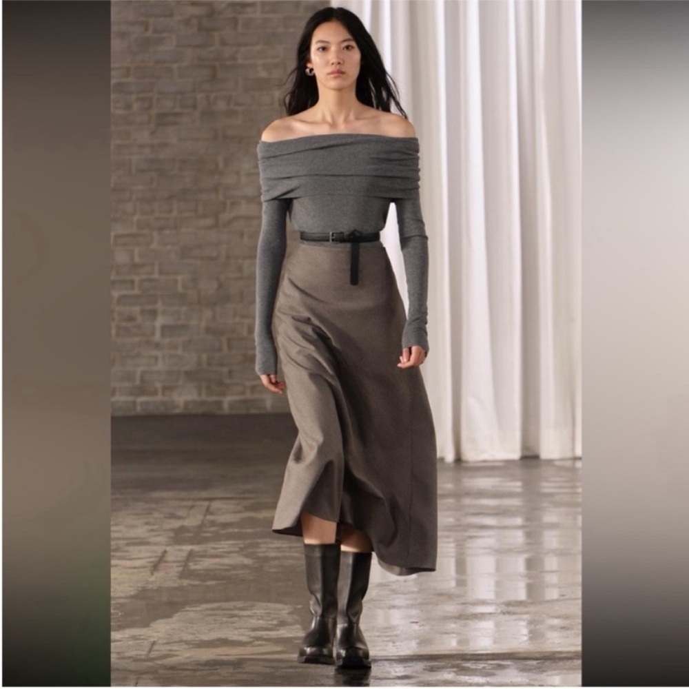 Zara, Taupe Gray, WOOL BIAS SKIRT ZW COLLECTION, large